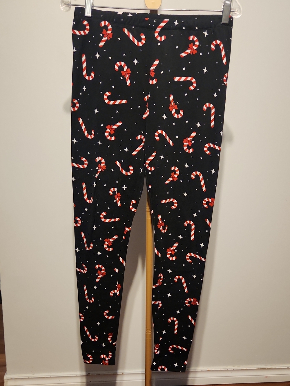 Kids Black Candy Cane Print Leggings